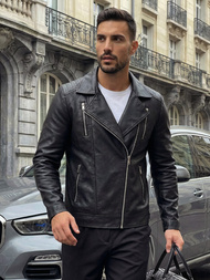 Herren Lederjacke Schwarz OZONEE JS/11Z8067Z