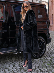 Damen Pelz Winterjacke Schwarz OZONEE JS/11Z8250