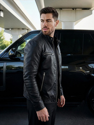 Herren Lederjacke Schwarz OZONEE JS/11Z8066