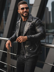 Herren Lederjacke Schwarz OZONEE JS/11Z8014Z