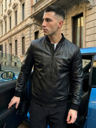 Herren Lederjacke Schwarz OZONEE JS/11Z8105Z