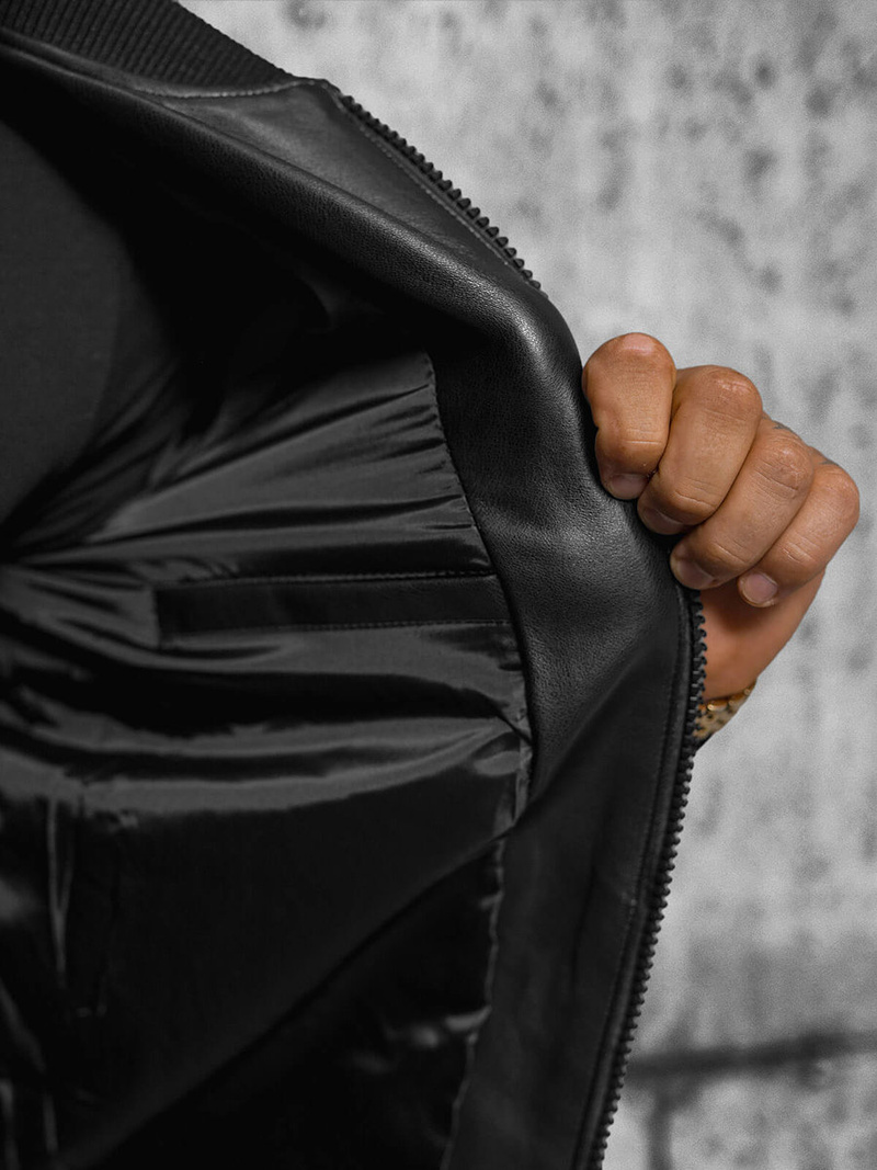 Herren Lederjacke Schwarz OZONEE JS/11Z8105