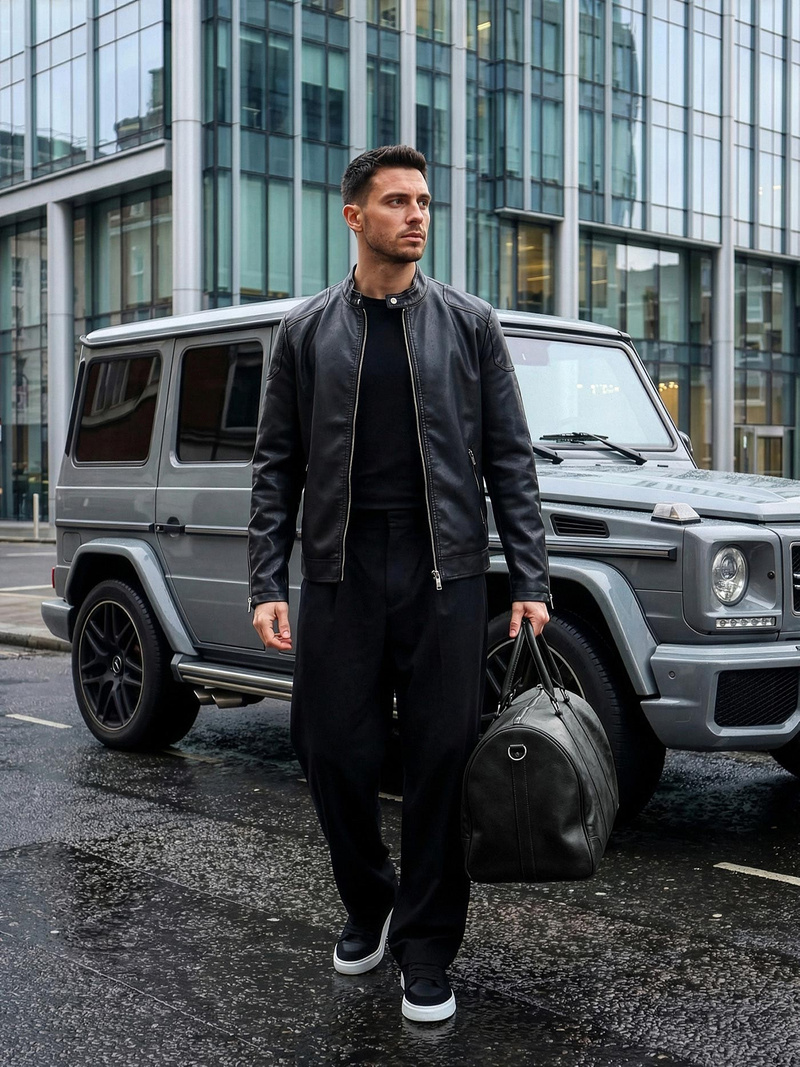 Herren Lederjacke Schwarz OZONEE JS/11Z8027