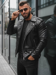 Herren Lederjacke Schwarz OZONEE JS/11Z8014Z