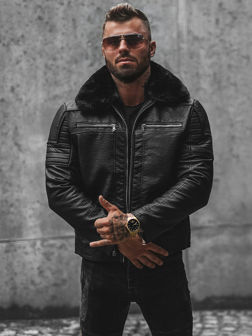 Herren Lederjacke Schwarz OZONEE JS/11Z8013Z