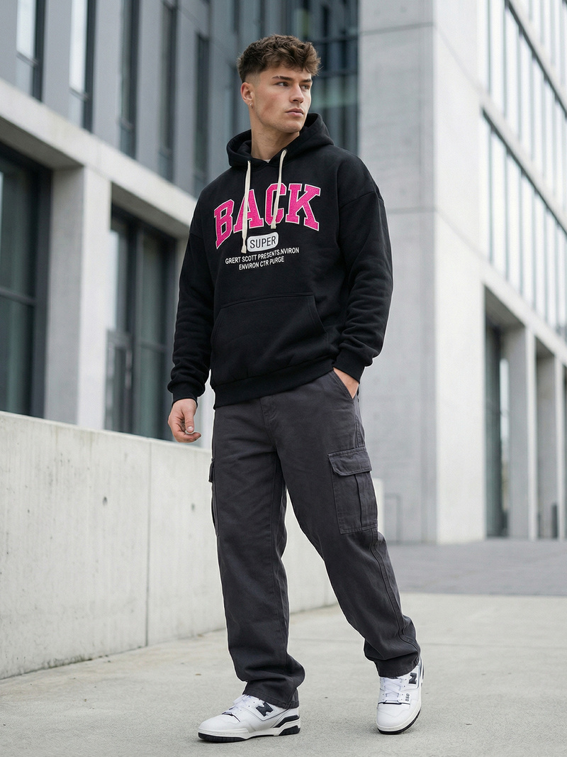 Herren Kapuzenpullover Schwarz OZONEE O/TT30513Z