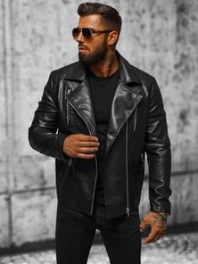 Herren Lederjacke Schwarz OZONEE JS/11Z8056