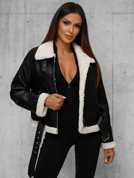 Damen Lederjacke Schwarz OZONEE O/81331Z