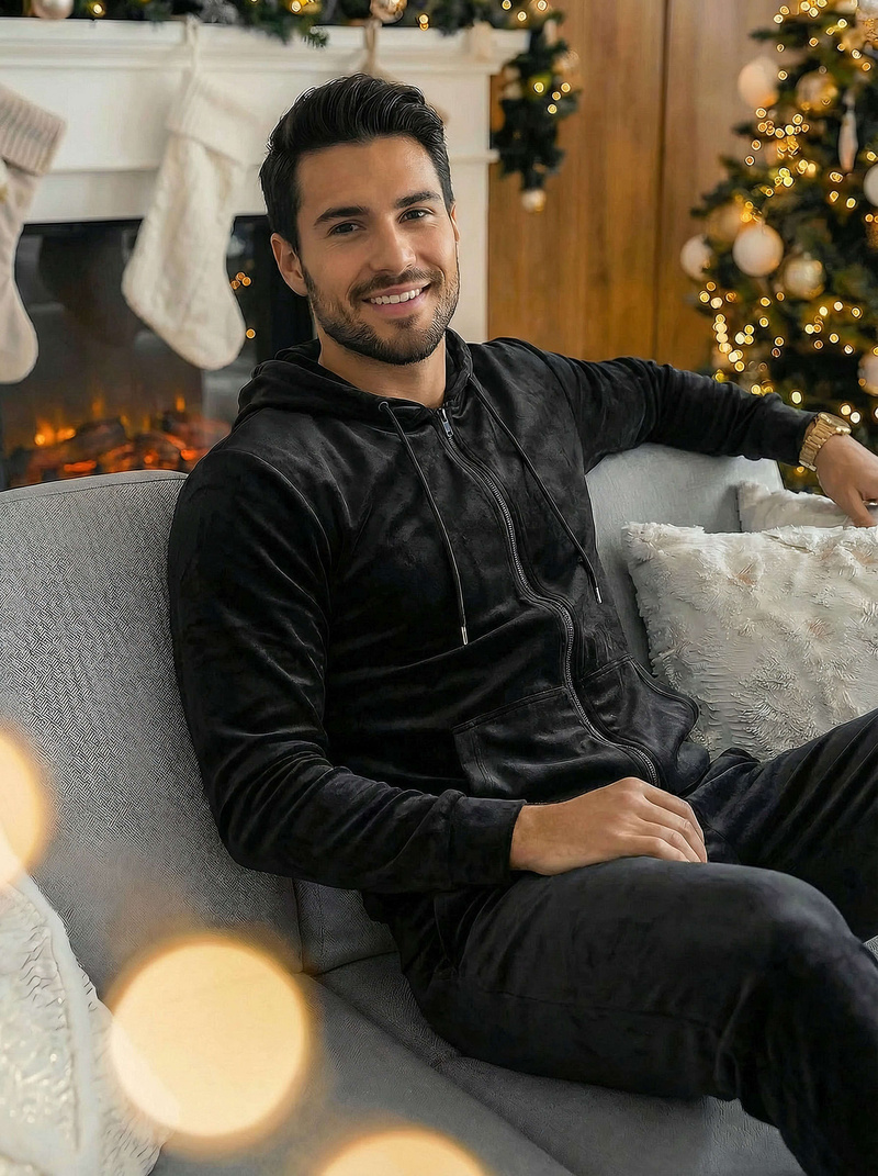 Herren Velours Sportanzug Schwarz OZONEE JS/8C1169/3Z