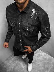 Herren Jeanshemd Schwarz OZONEE O/5811Z