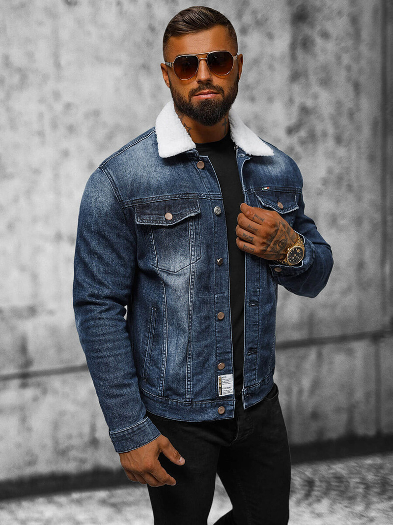 Herren Jeansjacke Sherpa Dunkelblau OZONEE NB/MJ516BSZ