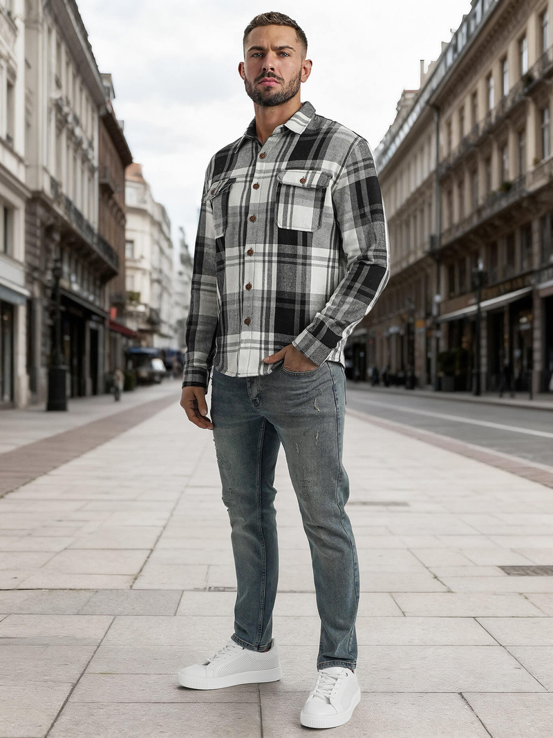 Herren Hemd Schwarz-Weiß OZONEE NB/MC728N/3