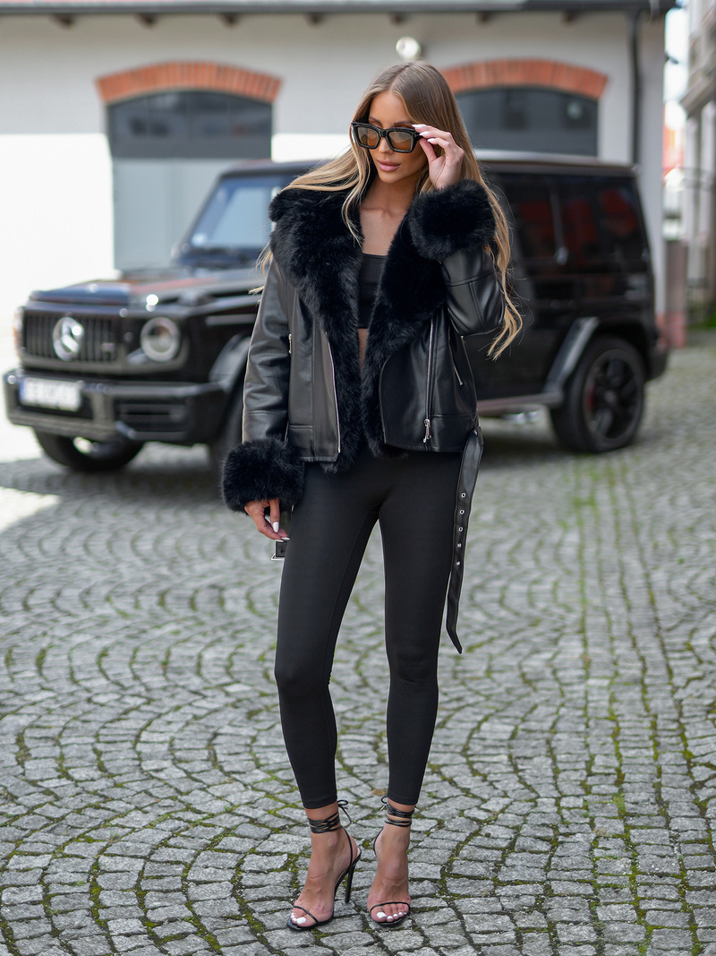 Damen Lederjacke Schwarz OZONEE JS/61M8507/392A