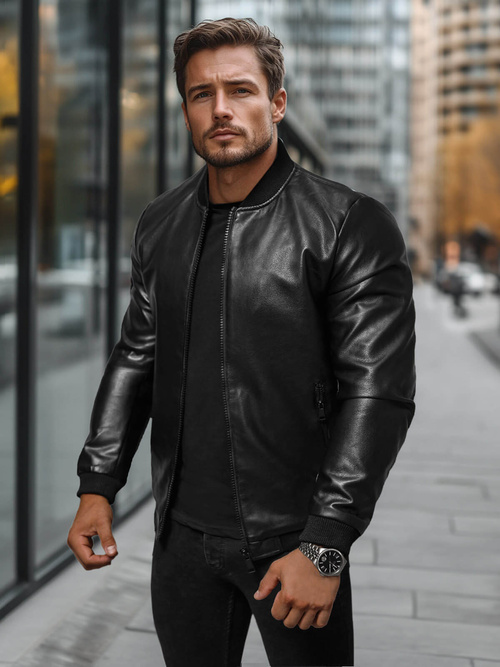 Herren Lederjacke Schwarz OZONEE JS/11Z8105Z