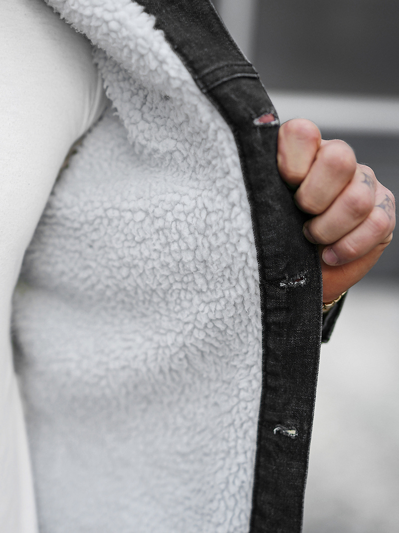 Herren Jeansjacke Sherpa Schwarz OZONEE NB/MJ517NZ