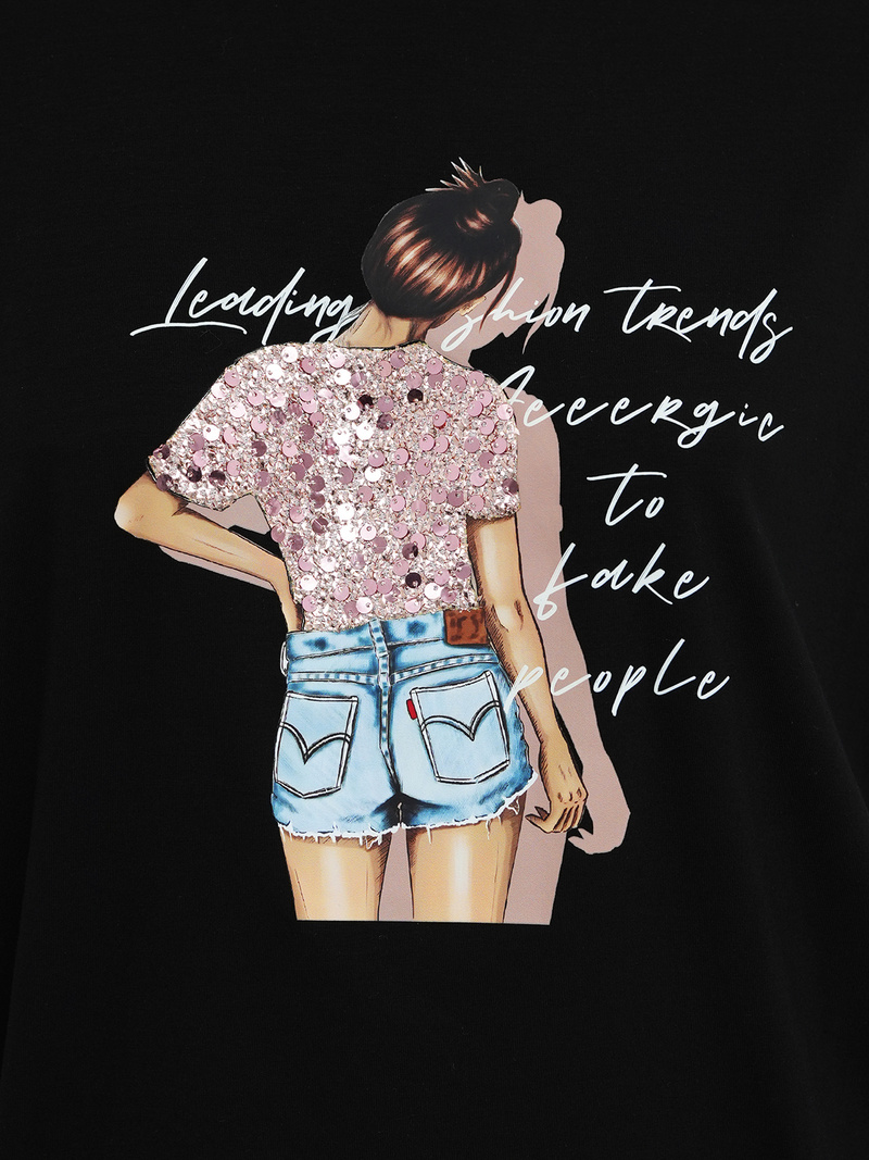 Damen T-shirt Schwarz OZONEE JS/95T2573/3