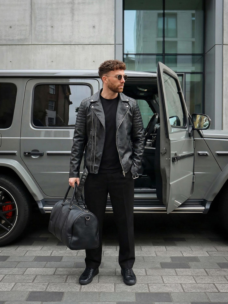 Herren Lederjacke Schwarz OZONEE JS/11Z8069