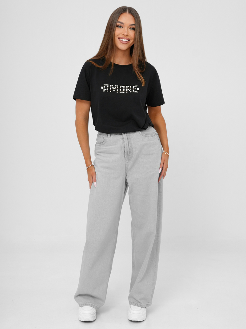 Damen T-shirt Schwarz-Silber OZONEE JS/YJ77716