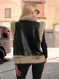 Damen Lederweste Schwarz OZONEE JS/61M8516/392