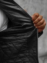 Herren Lederjacke Schwarz OZONEE JS/11Z8003