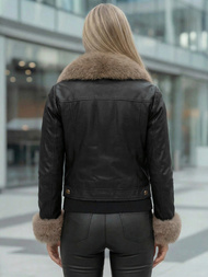 Damen Lederjacke Schwarz-Beige OZONEE JS/61M8513/392B