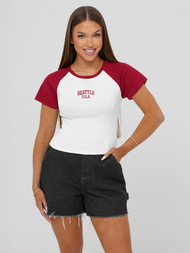 Damen T-shirt Weiß-Rot OZONEE JS/R61627