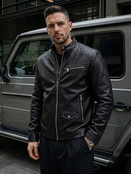 Herren Lederjacke Schwarz OZONEE JS/11Z8021