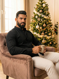 Herren Hemd Schwarz OZONEE O/V121Z