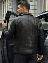 Herren Lederjacke Schwarz OZONEE JS/11Z8067Z