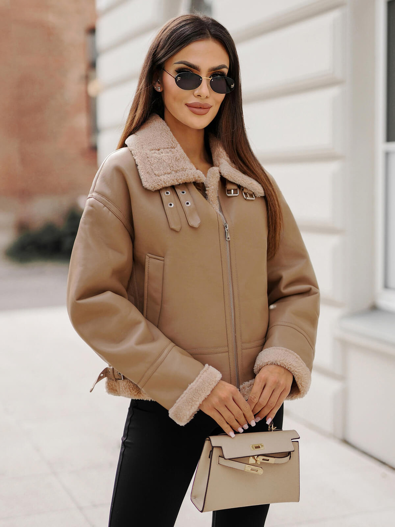 Damen Lederjacke Beige OZONEE JS/11Z8176