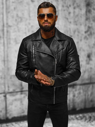 Herren Lederjacke Schwarz OZONEE JS/11Z8067