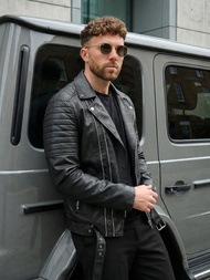 Herren Lederjacke Schwarz OZONEE JS/11Z8069