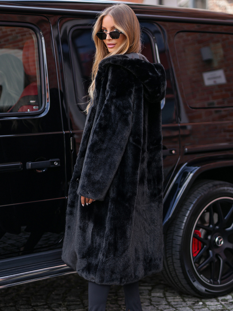 Damen Pelz Winterjacke Schwarz OZONEE JS/11Z8250