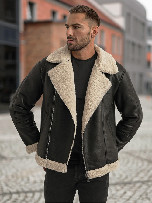 Herren Lederjacke Schwarz OZONEE JS/11Z8273