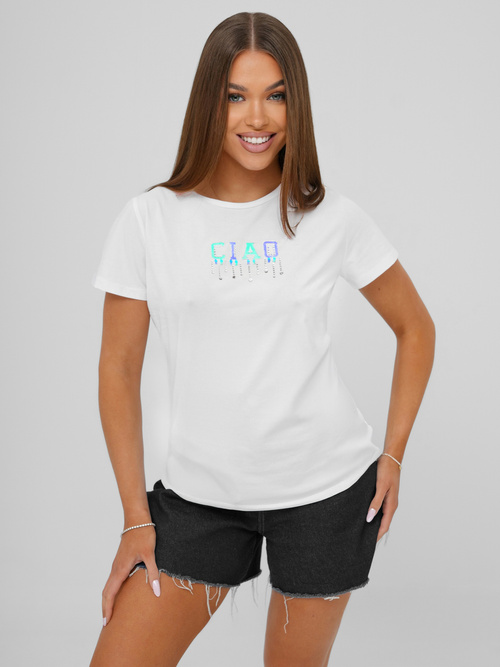Damen T-shirt Weiß-Mintgrün OZONEE JS/RJ77542
