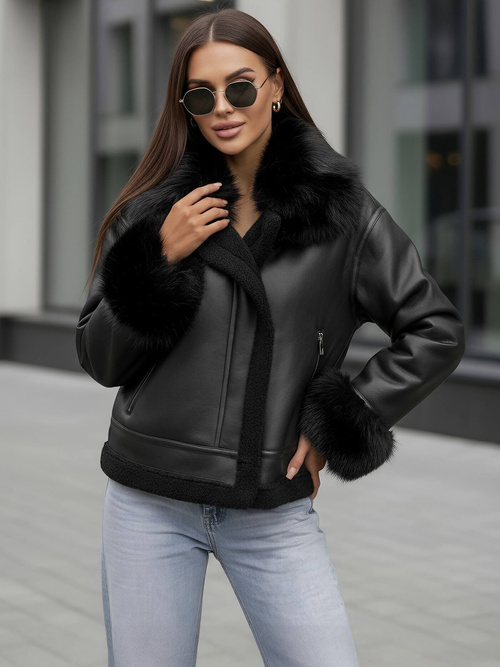 Damen Lederjacke Schwarz OZONEE JS/61M8505/392Z