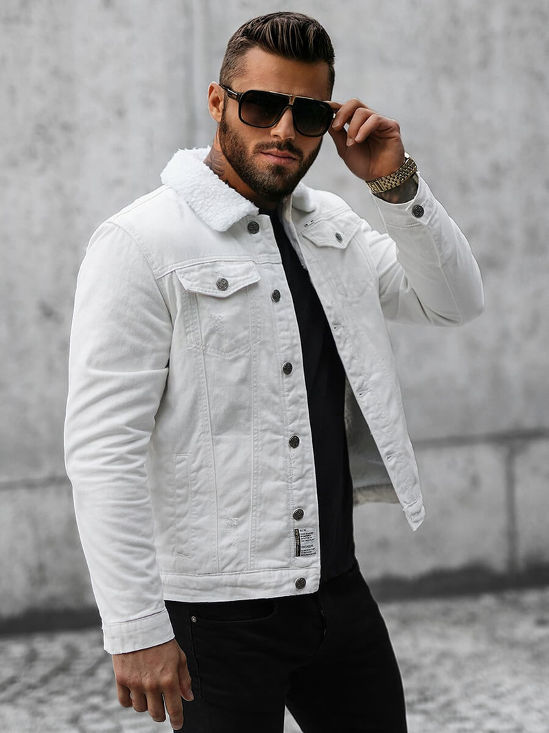 Herren Jeansjacke Sherpa Weiß OZONEE NB/MJ541Z