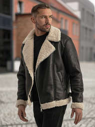 Herren Lederjacke Schwarz OZONEE JS/11Z8273