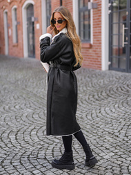 Damen Ledermantel Schwarz OZONEE JS/11Z8253