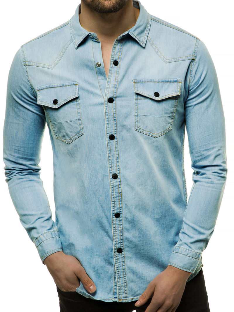 Herren Jeanshemd Hellblau OZONEE R/3053