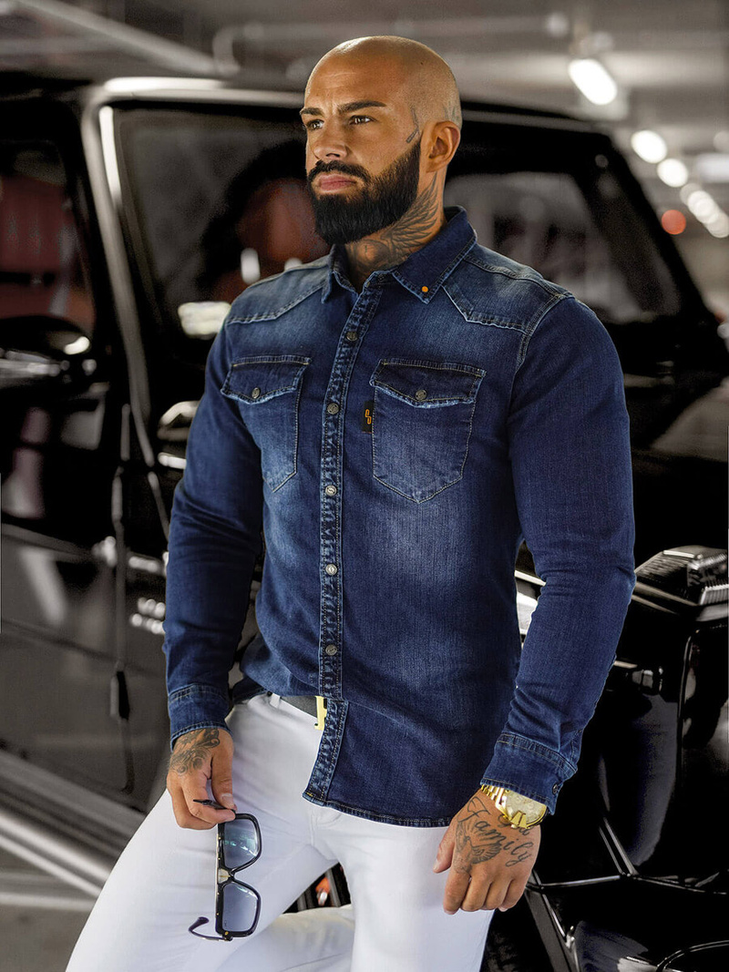 Herren Jeanshemd Blau OZONEE O/51410