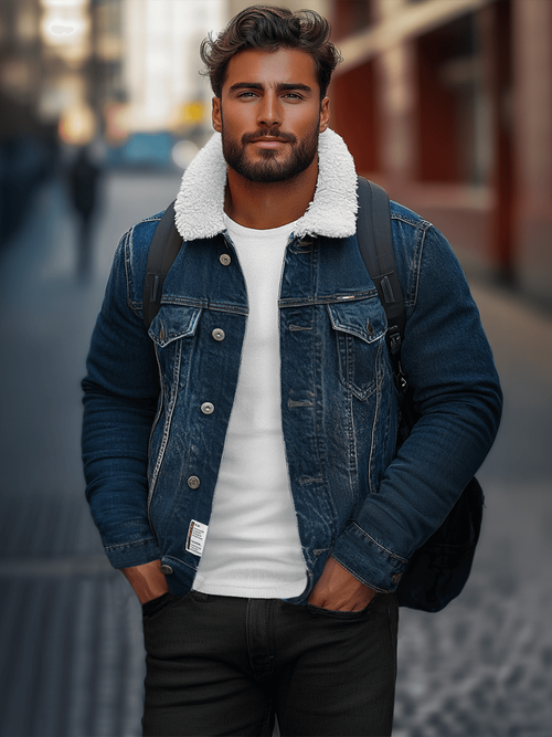 Herren Jeansjacke Sherpa Dunkelblau OZONEE NB/MJ516BSZ