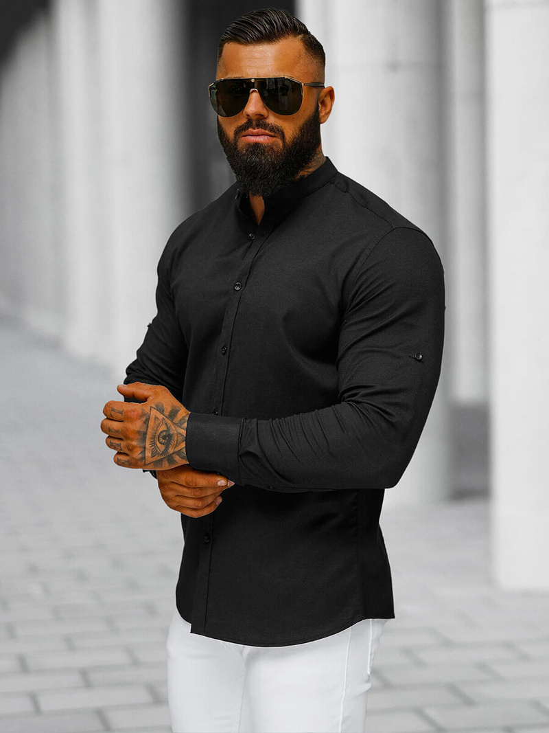 Herren Hemd Schwarz OZONEE O/V121