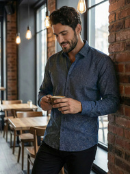 Herren Hemd Dunkelblau OZONEE V/V186Z