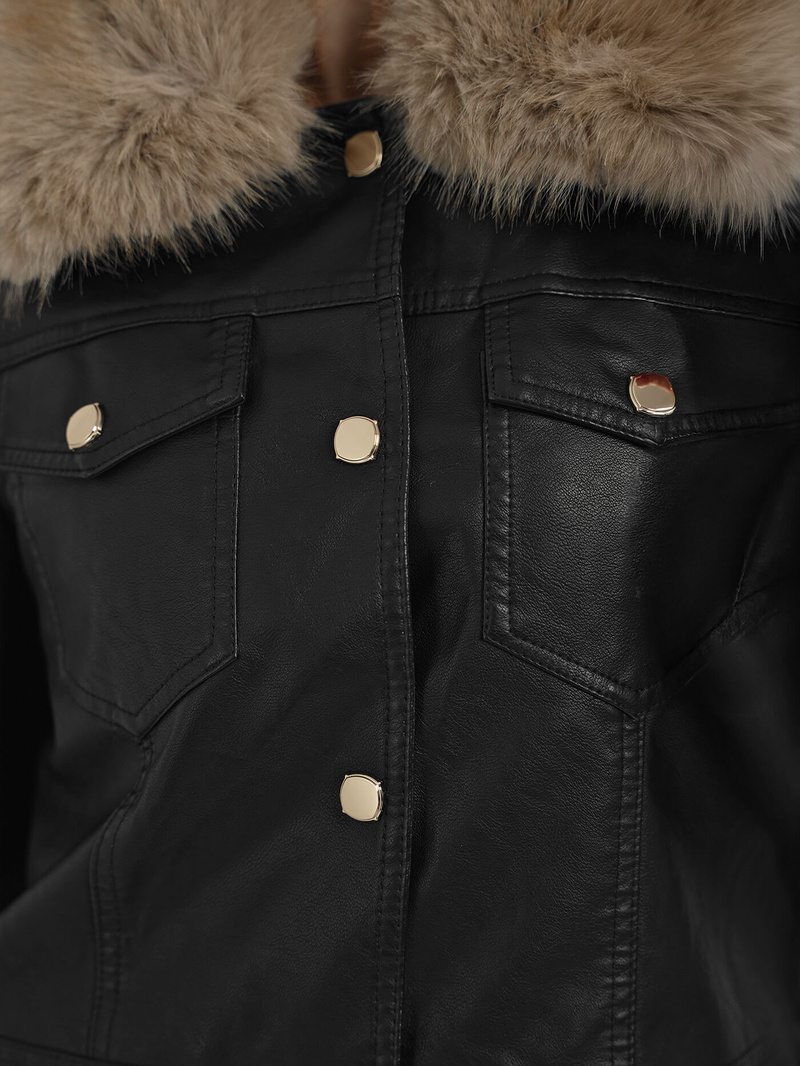 Damen Lederjacke Schwarz-Beige OZONEE JS/61M8513/392B