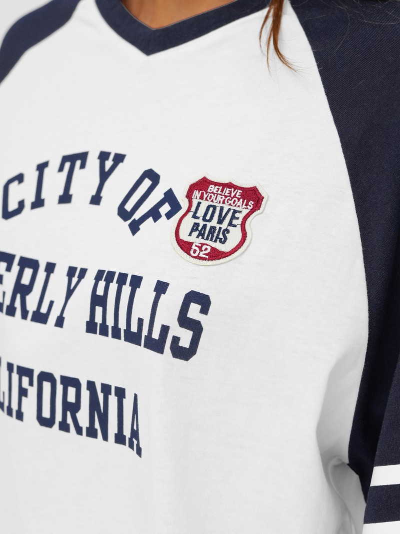 Damen T-shirt Weiß-Dunkelblau OZONEE JS/R62493