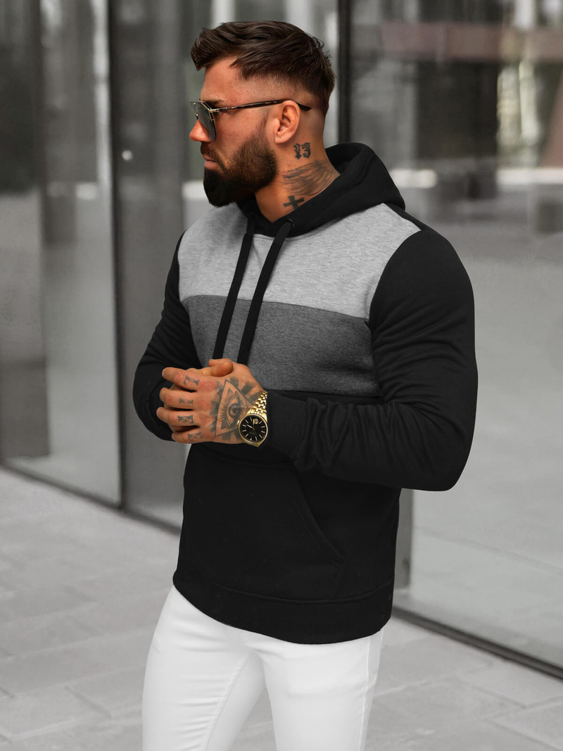 Herren Kapuzenpullover Schwarz OZONEE JS/8B1312/3