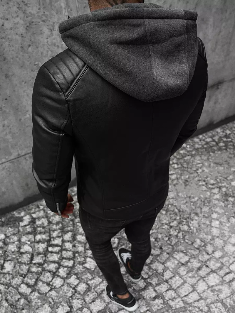 Herren Lederjacke Schwarz OZONEE JS/11Z8012