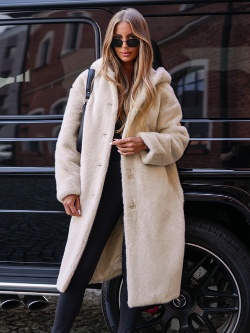 Damen Pelz Winterjacke Beige OZONEE JS/11Z8250