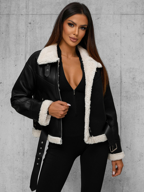 Damen Lederjacke Schwarz OZONEE O/81331Z